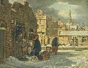 Dirk Jan van der Laan Cityscape in winter. Spain oil painting artist